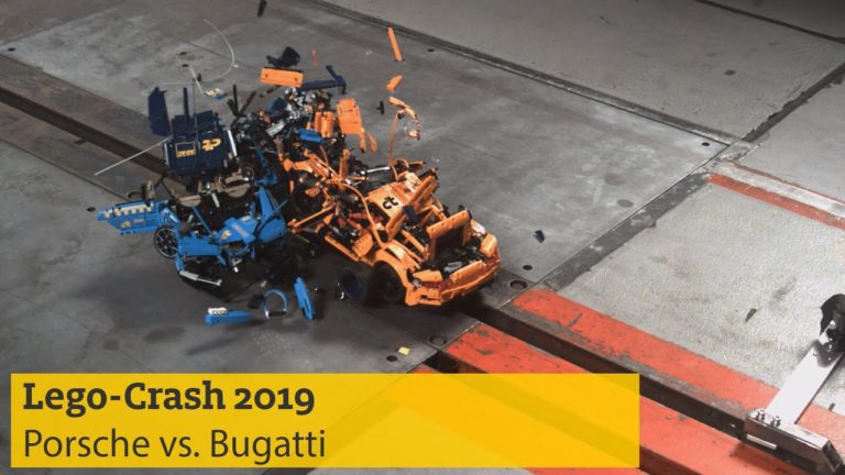 Watch ADAC Crash Test A LEGO Bugatti Chiron and Porsche 911 GT3 RS