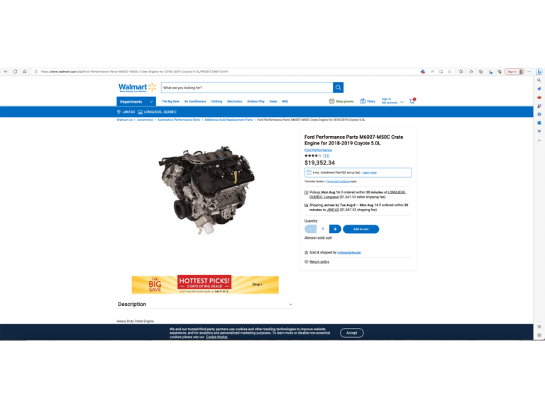 Walmart V8 Coyote Engine | Photo : Walmart